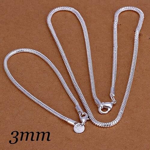 100 Sets Wholesale Fashion Jewelry 925 Silver Stamp - 3MM Snake Chain Necklace & Bracelet Set Unisex