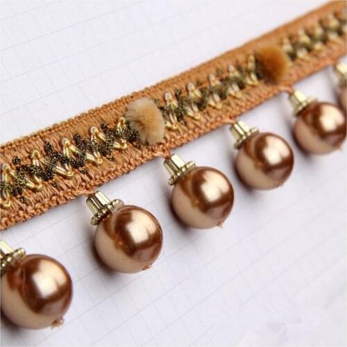 12M/Lot Pearl Beads Curtain Lace Trim Sofa Stage Lamp Decor Tapestry Curtain Accessories Tassel Fringe Lace Ribbon DIY Sew