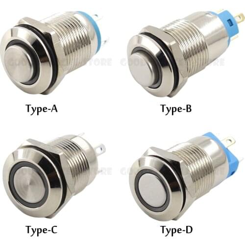 DC 12V~24V 1A Press Push Button Switch Self-Reset/Self-locking Push Switch (With Indicator) for DIY Projects