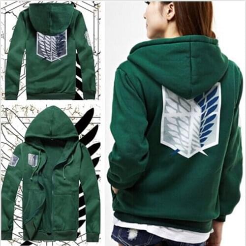 2 Colors Anime Attack on Titan Unisex Cosplay Costume Green Hoodie Scouting Legion Black Hooded Jacket