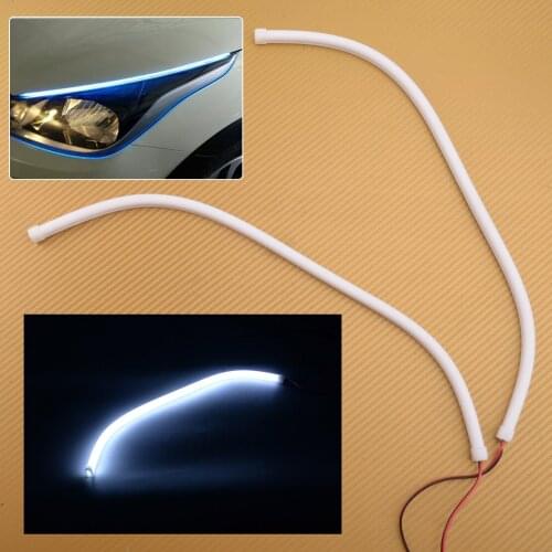 2Pcs 335 LED White 45cm DRL Daytime Running Light Strip Flexible Headlight Retrofit Tube Fit for 12V Car Motorcycle Scooters