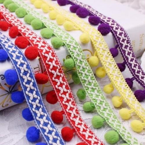 20Yards Vintage Embroidered Trim Ribbon 12mm Pom Pom Ball Fringe Ribbon Crafts Lace DIY Sewing Accessories Decoration Supplies