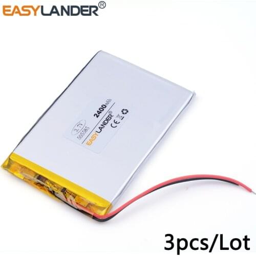 3pcs /Lot 3.7v lithium Li ion polymer rechargeable battery 505585 2400 mah mobile power supply 7 inch tablet battery GPS DVR toy