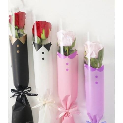 40pcs Transparency Wedding Rose Single Flower Bag Bouquet Wrapping Paper Plastic Opp Bag Floral Packaging Materials Accessory
