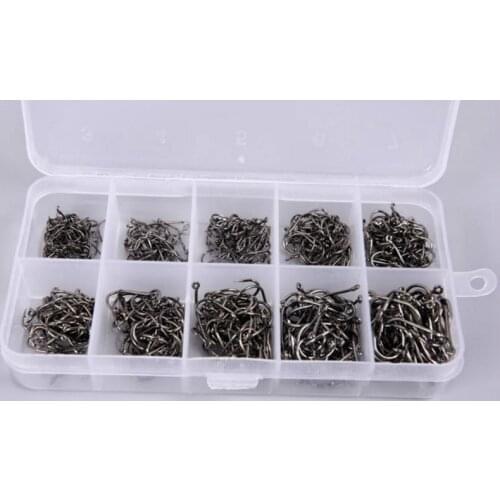 500Pcs/set 10 Sizes 3-12# Fish Fishing Sharpened Barbed Hooks Fishhooks With Box Top Quality