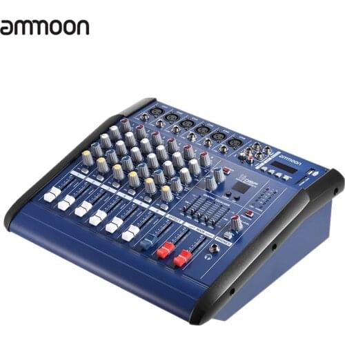 Ammoon 6 Channels Digital Mic Line Audio Mixing Console Power Mixer Amplifier with 48V Phantom Power USB/ SD Slot for DJ Stage