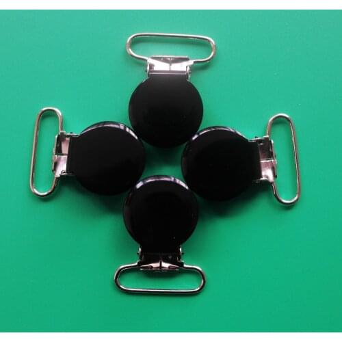 Free Shipping 20pcs 1" 25MM Black Color Enamel Round Suspender Clips With Plastic Teeth,Pacifier Clips,LEAD and NICKLE Free