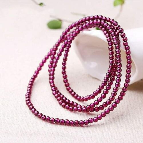 Genuine Natural Purple Red Garnet Crystal Round Beads Four Times Nice Bracelet AAA