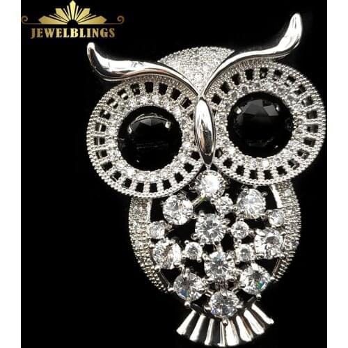Retro Style Opens Micro Pave Clear CZ Big Black-Eyed Cute White Owl Pin Broach Animal Celebration Anniversary Event Gift Jewelry