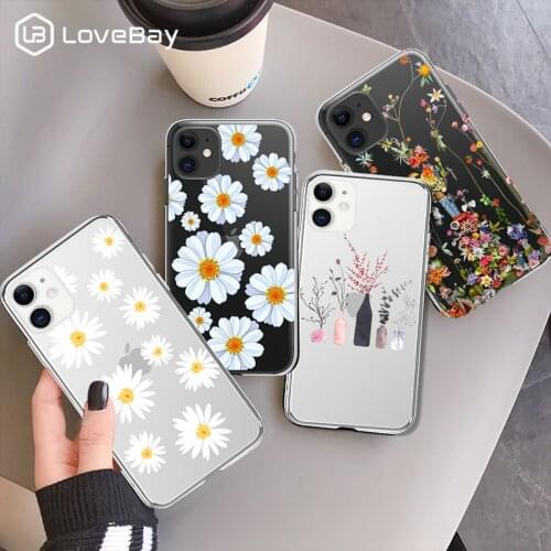 Lovebay Cute Flower Daisy Leaves Pattern Phone Case For iPhone 11 12 Pro Max X XR XS Max Mini 7 8 Plus SE 2020 Soft TPU Bumper