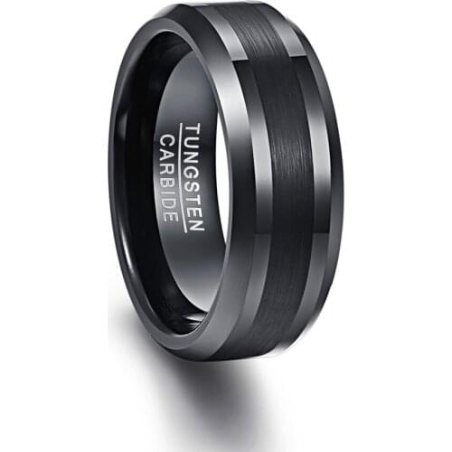 Black Men Rings 100% Tungsten Carbide Wedding Bands Gift Anillos para hombres Pierscienie 8mm Width
