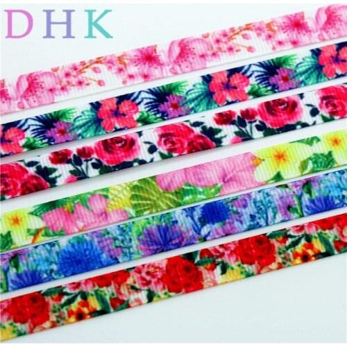 DHK 3/8'' Free shipping flowers rose cherry printed grosgrain ribbon Accessory hairbow headwear DIY decoration OEM 9mm S741