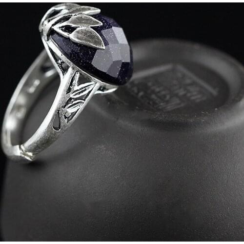 The character of the new listing S925 silver Matt blue sandstone Chunzhu elegant ladies ring opening