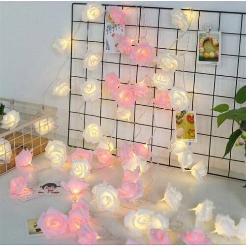7.5M 50LED String Lights White Pink Foam Rose Flower Garland Fairy Lights For Valentines Day Wedding Garden Home Decor lantern