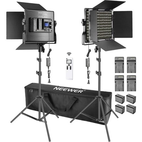 Neewer 2 Packs 660 LED Video Light Photography Lighting Kit - LED Panel Light with 2.4G Remote, LCD Screen, Batteries & Charger