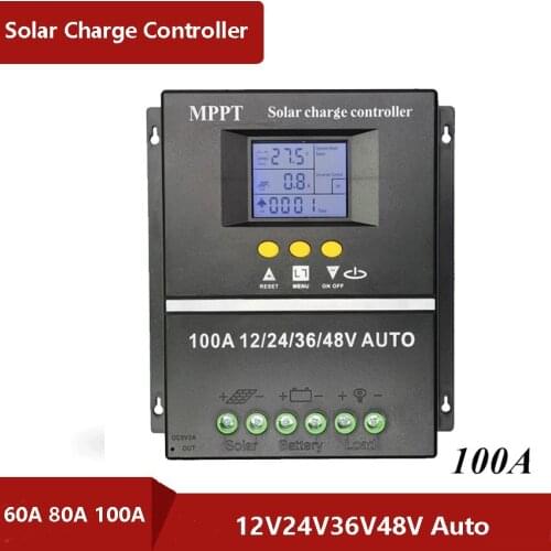 MPPT 60A 80A 100A Solar PV Charge Controller PWM 12V 24V 36V48V Auto Solar Panel Battery Regulator with LCD Display Dual USB