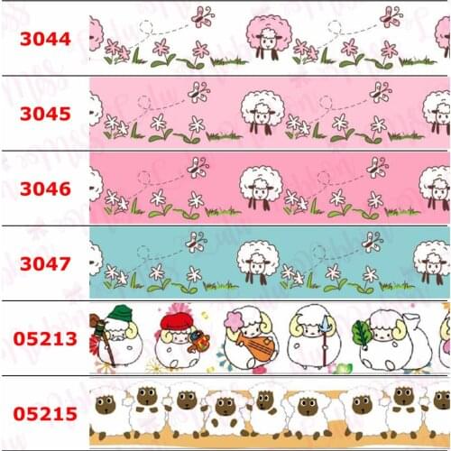 16mm-75mm Cartoon Sheep Series Check Dot Printed Grosgrain/Elastic Ribbon Butterfly Flower Lace DIY Hair Bowknots 50yards/roll