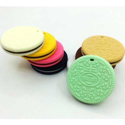 HOT! 10PCS/LOT BPA Free Food Grade Silicone baby Chew Teething Necklace Biscuit shapes Nursing necklace Biscuit Teether necklace