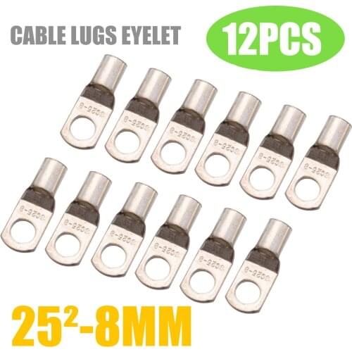 Mayitr 12pcs 25mm-8mm 3AWG 5/16" Copper Ring Terminals Connector Cable Lugs Eyelet Splice Battery Terminals Bolt Hole