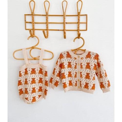 MILANCEL 2021 Autumn New Baby Clothing Set Baby Knit Bodysuits And Bear Sweater 2 Pcs Toddler Sweater Suit