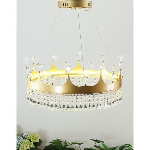 Fashion Crown Hanglamp LED Hanging Lamp Creative Crystal Pendant Lights Living Room Iron Lamparas De Techo Colgante Modern