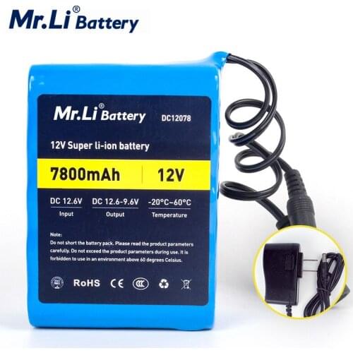 Mr.Li 12V Battery 18650 Rechargeable 12V 7800mah Lithium Ion Battery Pack With 1A Charger