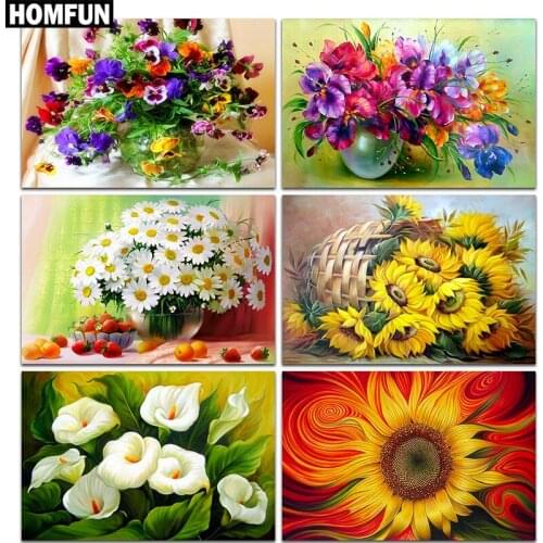 HOMFUN Full Square/Round Drill 5D DIY Diamond Painting "Colored flowers" 3D Embroidery Cross Stitch 5D Rhinestone Decor gift