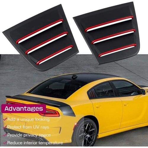 Rear Side Window Louvers, for Dodge Charger 2011-2021 Racing Style Window Blinds Trim Air Vent Scoop Cover Stickers Red
