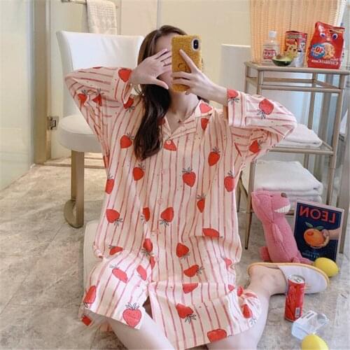 Nightdress spring and autumn cotton dress long sleeves plus size fat mm can be worn outside loose stripes summer bathrobe