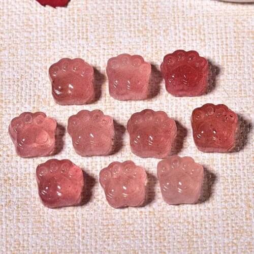 New Natural strawberry quartz crystal cat paw Healing crystal pet paw pendant charms for women necklace bracelet DIY jewelry