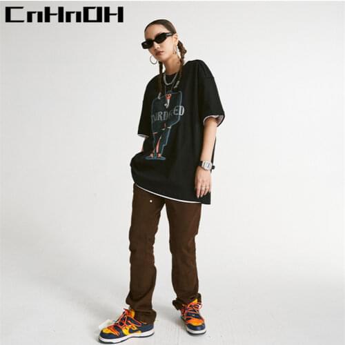 CnHnOH spring and summer new arrivals trend simple ins style character cartoon printing casual short-sleeved t-shirt A050