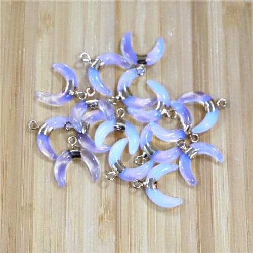 Wholesale 10pcs Natural Opal Horn Pendant Crescent Raw Stone Crystal Necklace Pendant Earring Making 15mm*16mm