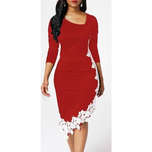 Winter Autumn Dress Women 2021 Casual Plus Size Slim Long Sleeve Bodycon Dresses Elegant Vintage Sexy Irregular Lace Party Dress