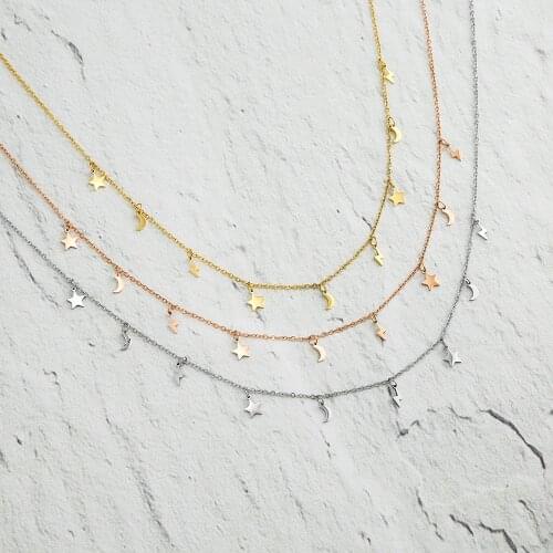 Wholesale Lightning Star Moon choker Necklace Stainless Steel Charm Pendant as Mothers Day Gift 10pcs/lot