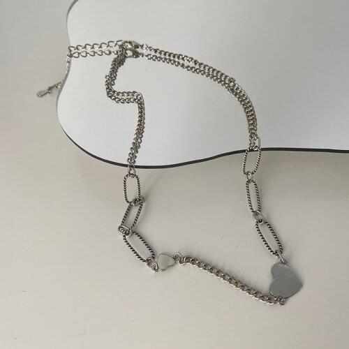 Origin Summer Minimalist Asymmetric Chunky Chain Chokers Necklace for Women Girls Trendy Love Heart Metallic Necklace Jewellery