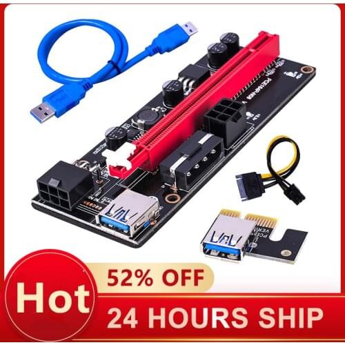1pcs PCI-E pcie Riser 009 Express 1X 4x 8x 16x Extender PCI E USB Riser 009S GPU Dual 6Pin Adapter for GPU Miner Mining