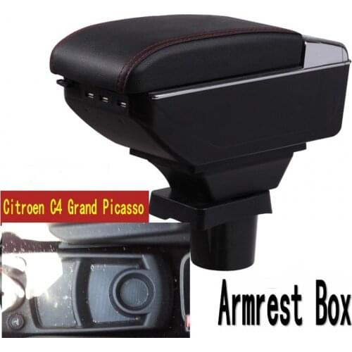 For C4 Grand Picasso armrest box USB Charging heighten Double layer central Store content cup holder ashtray accessories