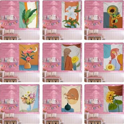 Simple Plant Oil Painting Tapestry Wall Hanging Bohemian Tapiz Hippie Mandala Girl Dormitory Retro Home Decor