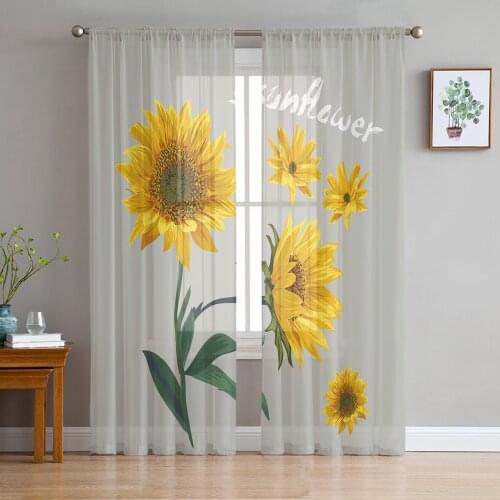 Sunflower Modern Curtains For Living Room Transparent Tulle Curtains Window Sheer For The Bedroom Accessories Decor