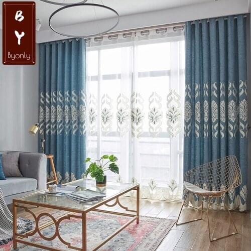 Modern Minimalist Chenille Embroidery Curtain High-end Shading Cloth Bedroom for Living Room Curtain Finished Product