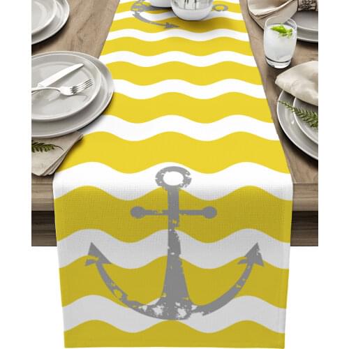 Yellow Ripple Gray Anchor Modern Table Runners Holiday Party Wedding Decoration Tablecloth Living Room Dining Table Accessories