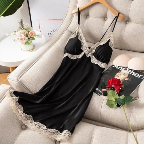 Women Nightgown Sleepwear Lace Blue Casual Satin Nightwear Nightdress Sexy Homewear Home Dressing Gown Intimate Lingerie