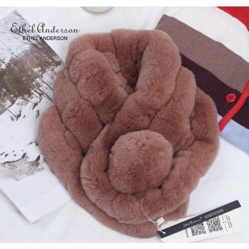 Rex Rabbit Fur Scarf Autumn Winter Real fur Scarves Natural Rabbit Scarf With Ball Scarves Rabbit Fur Rings