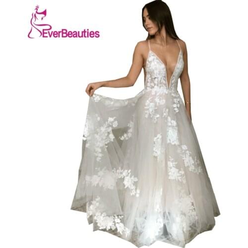 Robe De Mariee Beach Wedding Dresses 2020 Tulle Appliques Bridal Gowns Vestido De Noiva Spaghetti Straps свадебное платье