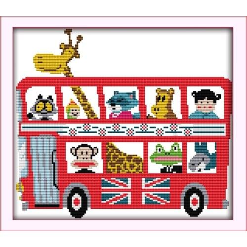 Animal bus cross stitch kit cartoon monkey stitching aida 14ct 11st pattern printed embroidery DIY handmade needlework