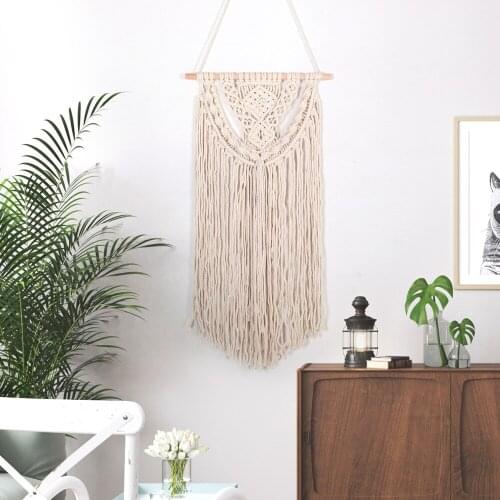 1pc New Tapestry Wall Hanging Bohemian Wall Decoration For Home Living Room Handicrafts Woven Tapestry Macrame With Wooden Stick