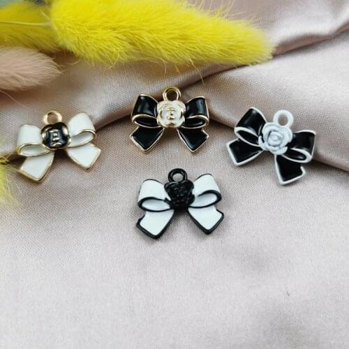 MuhNa 10pcs Chic Flower Bow Enamel Charms Bow Tie Hair Earring Bracelet Finding OL Style Handmade Pendant Jewelry Making Gifts