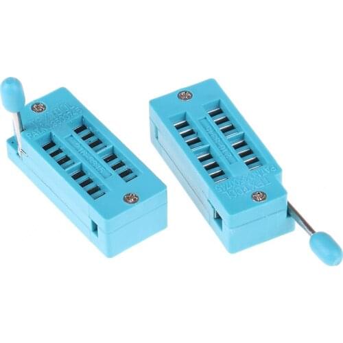 2pcs Green Dip16 Zif Zip Ic Socket 16p Dip Chip Test Adaptor 16 Pin Dip-16 16pin 2.54mm Pitch Connector For Pcb
