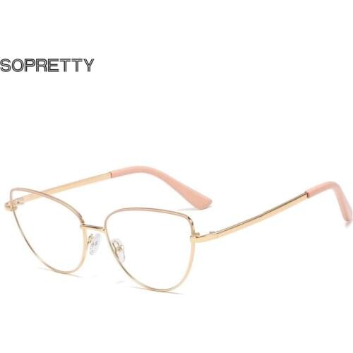SOPRETTY 2020 Retro Trend Metal Cat Eyes Flat Mirror Glasses Frame, Prescription Glass Frames for Myopia, Hyperopia Case F0225