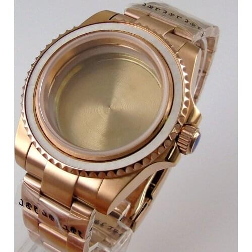 40MM Accessories Parts Rose Gold Sapphire Transparent Glass Rotating Bezel Watch Case Fit NH35 NH36 MOVEMENT